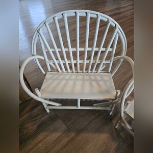White Wooden Bent Twig Back Bench for Doll Garden Plant Set Of 2